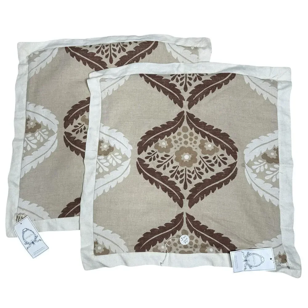 2 Custom Brown Floral Decorative Pillow Covers Large 24 x 24 Pillowsize